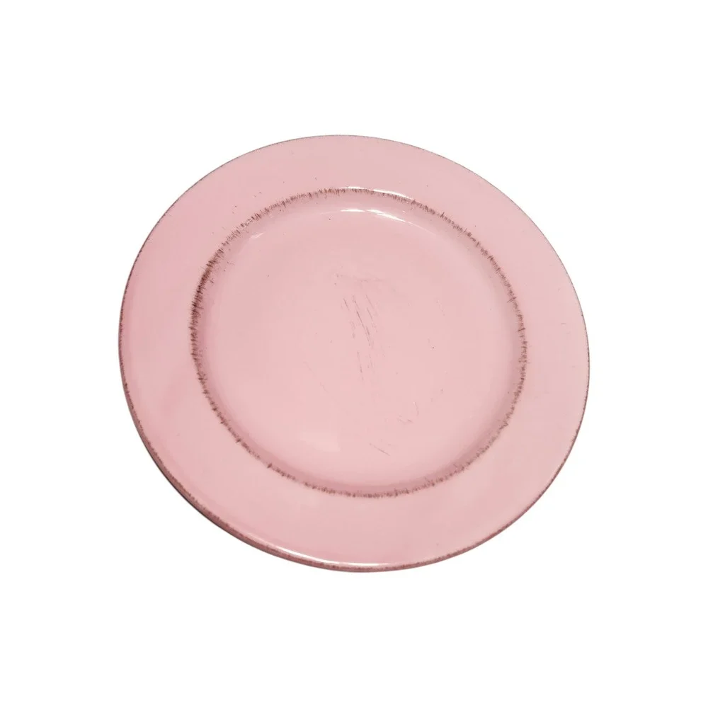 Bizzirri Italy Pink Ceramic Dinnerware‎ Set 4pc Plates Mug Distressed Rim Tuscan